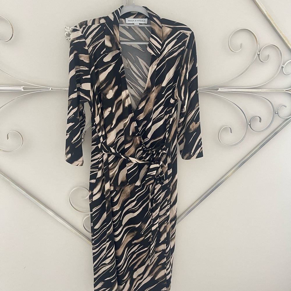 Emma & Michele Black and Cream Animal Print Dress